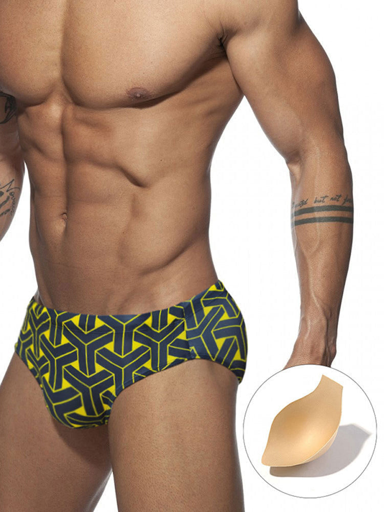 Men's 3D Pouch Printed Fitness Swim Briefs