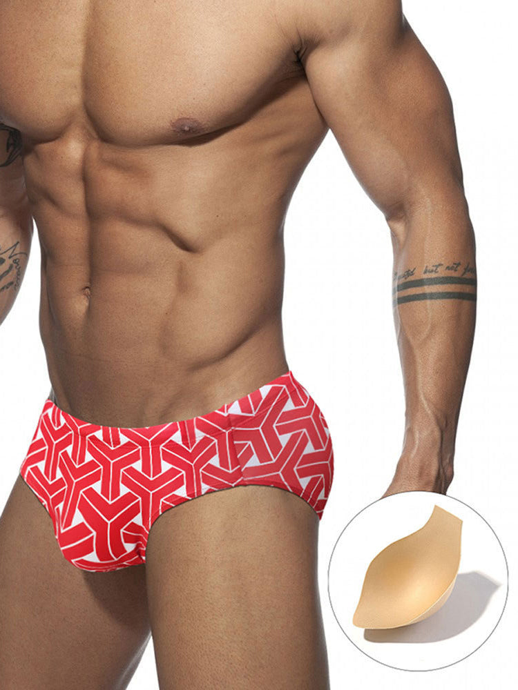 Men's 3D Pouch Printed Fitness Swim Briefs
