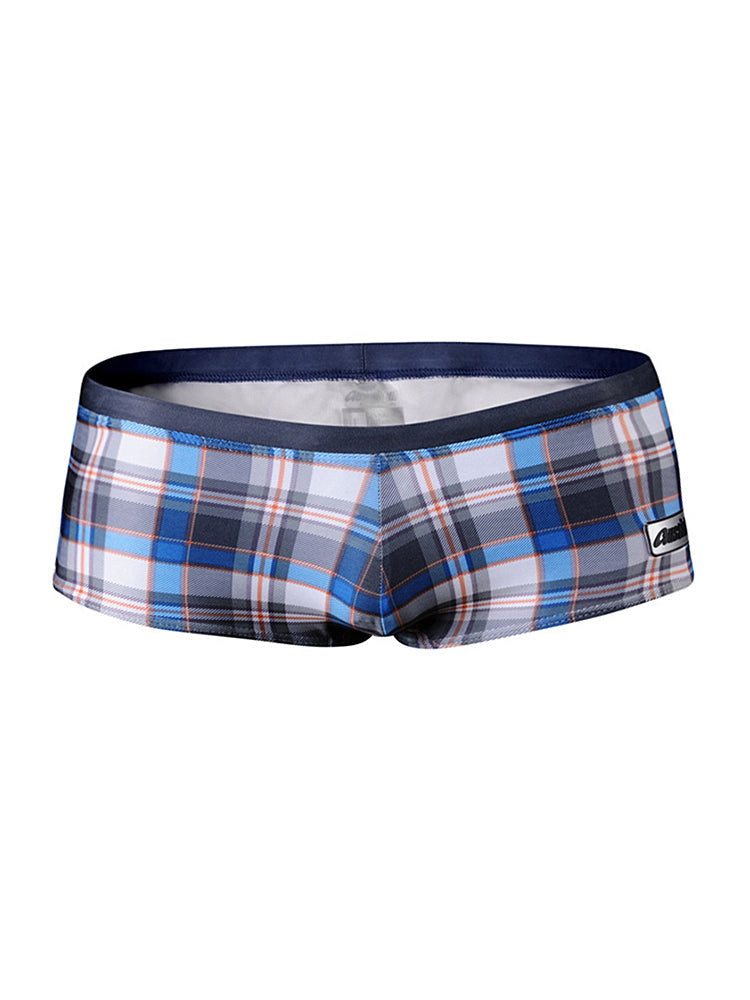 Men's Plaid Print Quick-Dry Low-Rise Swim Shorts & Trunks