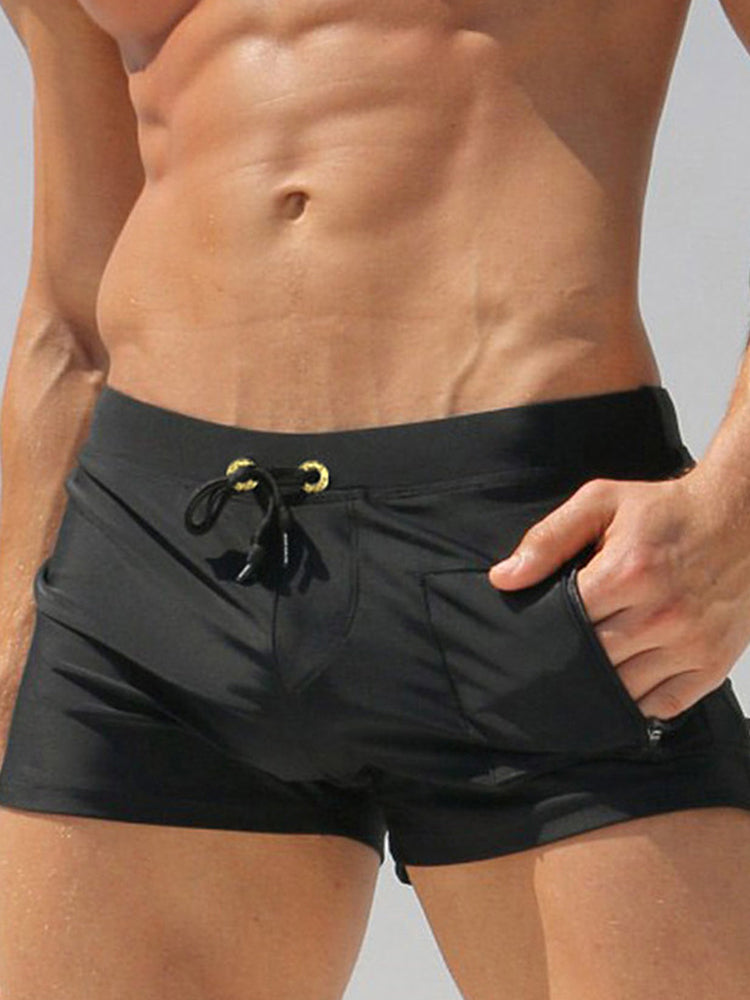 Men's Solid Color Breathable Stretch Swim Trunks