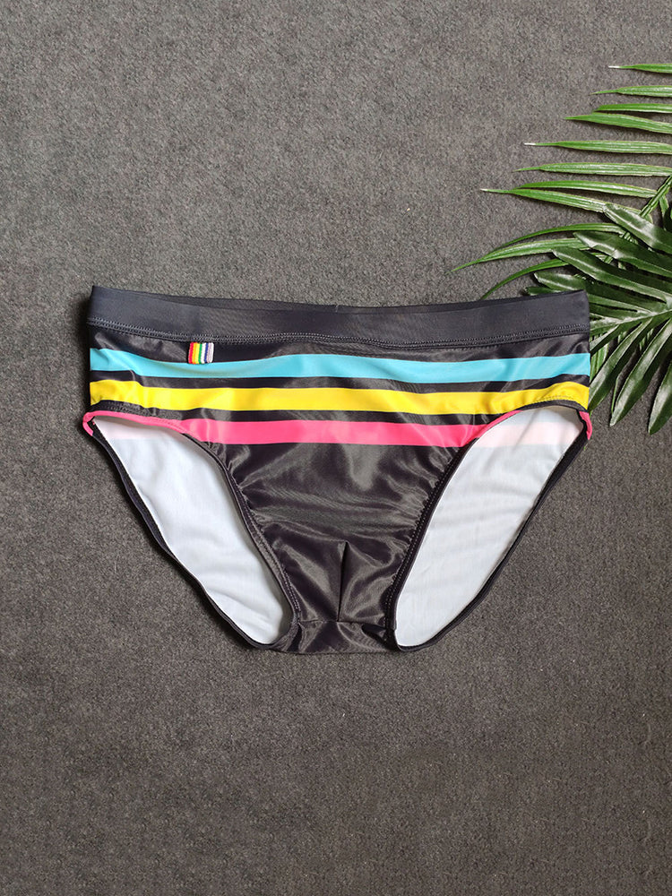 Mens Quick-drying Stripes Swim Briefs