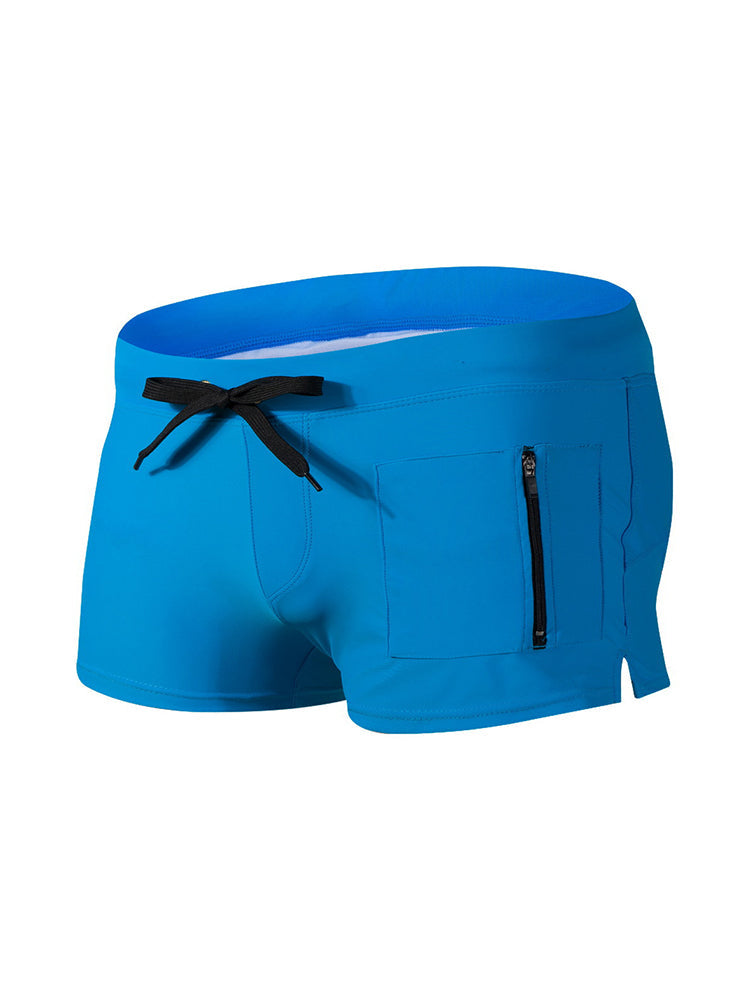 Men's Zippered Pocket Design Moisture-Wicking Swim Shorts & Trunks
