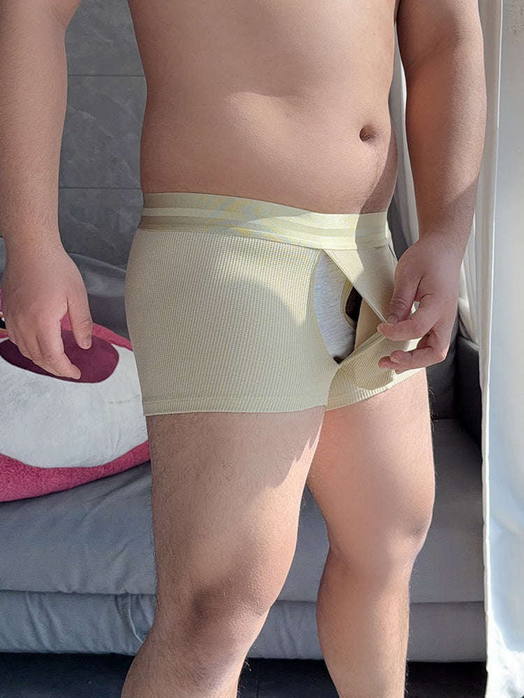 3 Pack Men's Breathable Comfort Double-Sided Access Soft Waffle Cotton Trunks