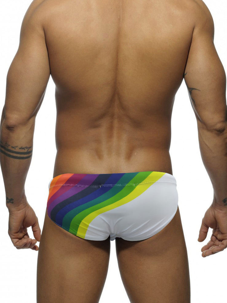 Men’s Rainbow Stripes Swim Briefs with Removable Pad