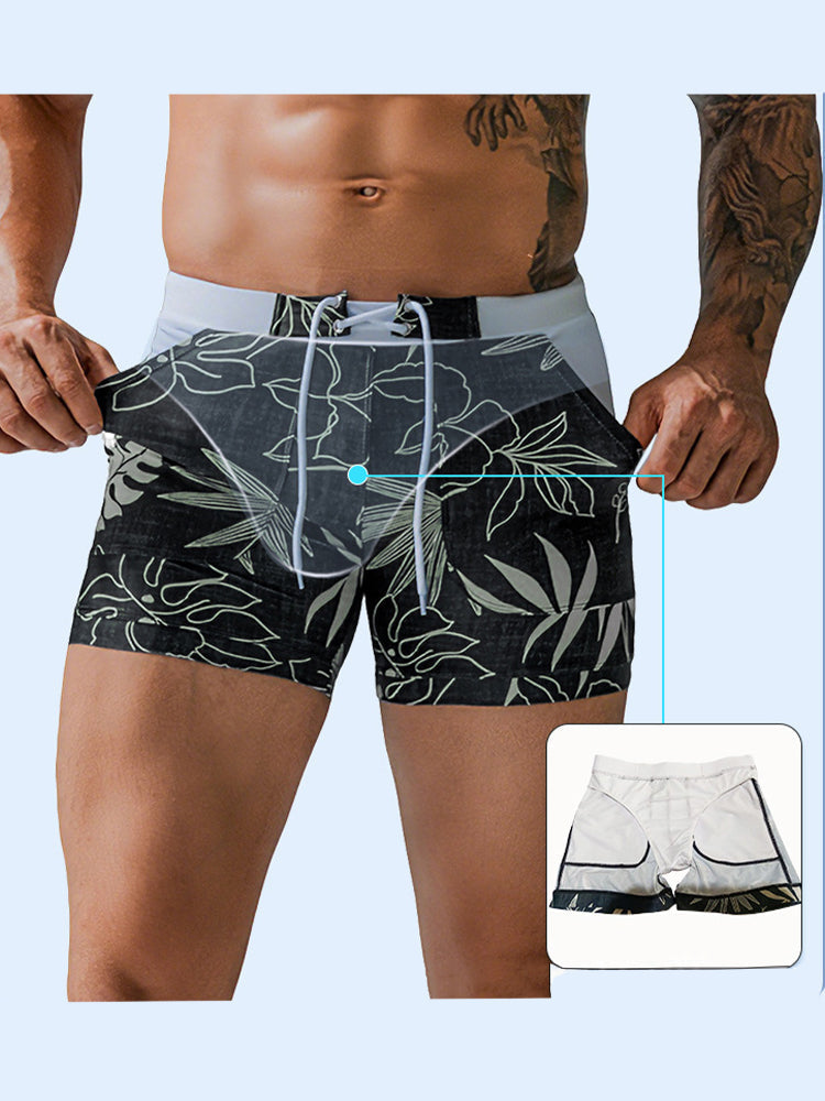 Men Sexy Floral Print Swim Trunks