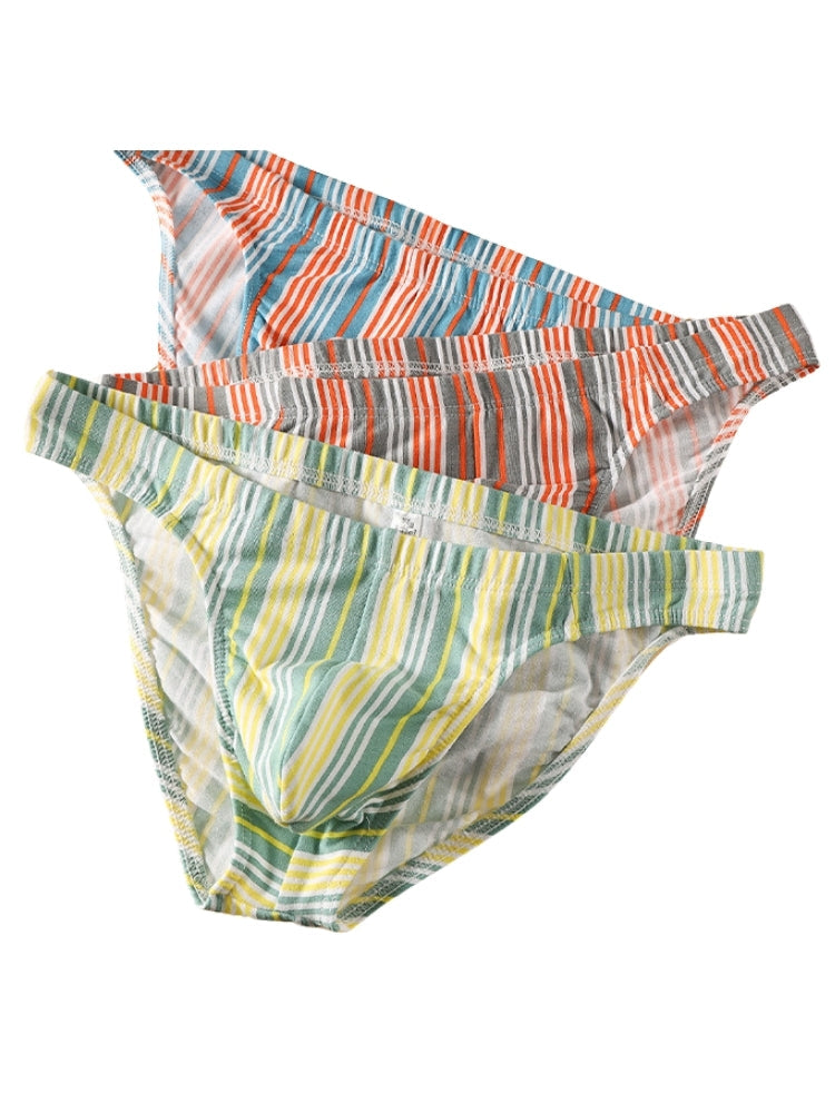 4 Pack Men's Striped Breathable Cotton Slim-Fit U-Pouch Briefs