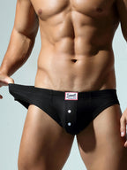 2 Pack Men's Ribbed Briefs with Decorative Button and Contour U-Pouch