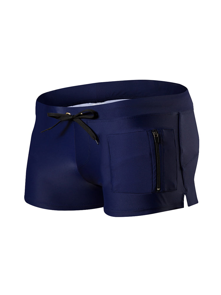 Men's Zippered Pocket Design Moisture-Wicking Swim Shorts & Trunks