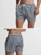 Men's Stripe Drawstring Swim Board Shorts