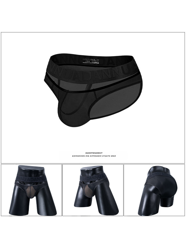 2 Pack Men's Stretch Solid Color Sexy Crotch Single-Layer Briefs with Support Ring