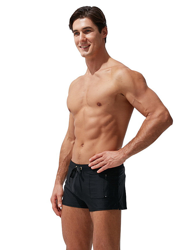 Men's Zippered Pocket Design Moisture-Wicking Swim Shorts & Trunks