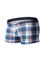 Men's Drawstring Plaid Swim Shorts With Pockets