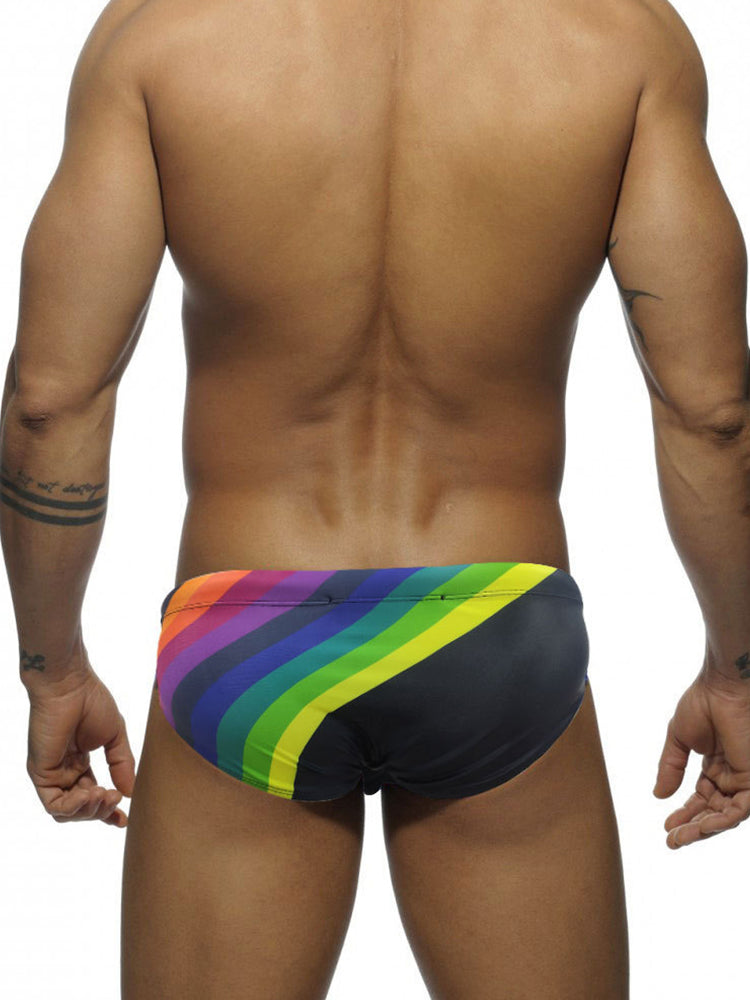 Men’s Rainbow Stripes Swim Briefs with Removable Pad