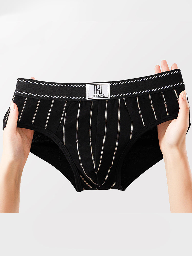 4 Pack Men's Striped Design Soft-Touch Cotton Fabric Breathable Briefs