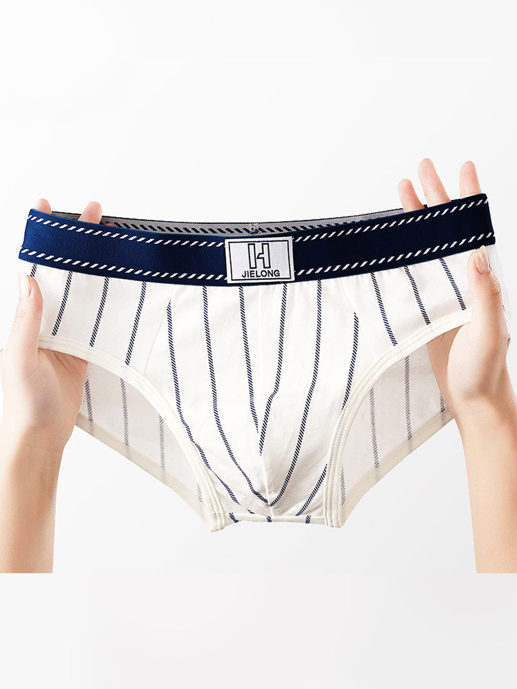 4 Pack Men's Striped Design Soft-Touch Cotton Fabric Breathable Briefs