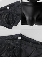 2-pack Men's Leather Hollow Hip-revealing Large Pouch Boxer Briefs