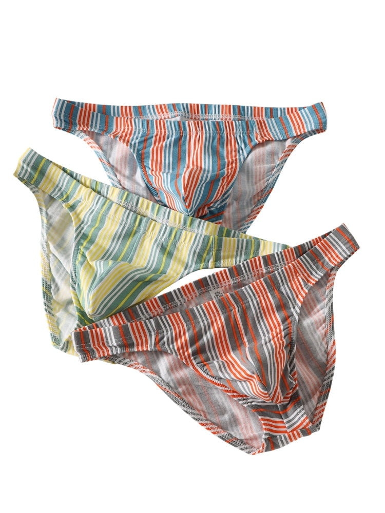 4 Pack Men's Striped Breathable Cotton Slim-Fit U-Pouch Briefs