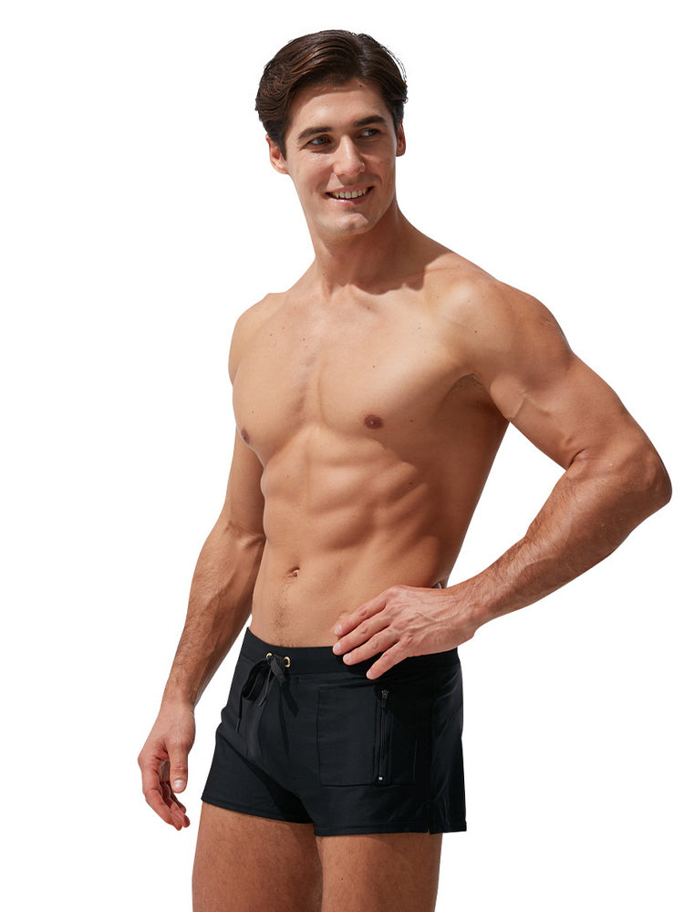 Men's Zippered Pocket Design Moisture-Wicking Swim Shorts & Trunks