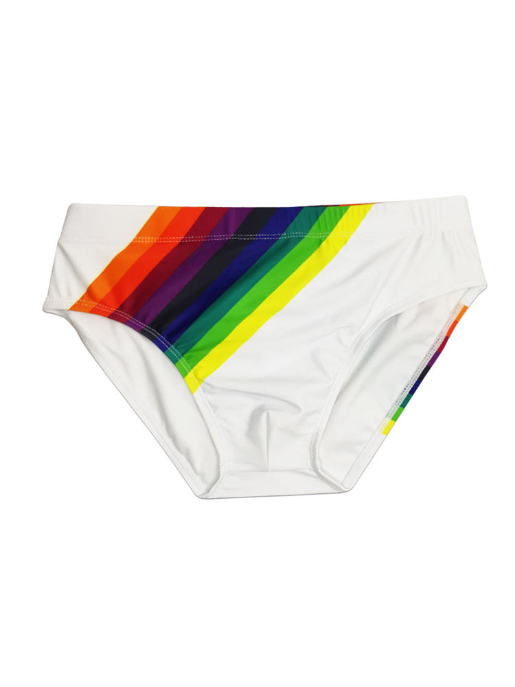 Men’s Rainbow Stripes Swim Briefs with Removable Pad
