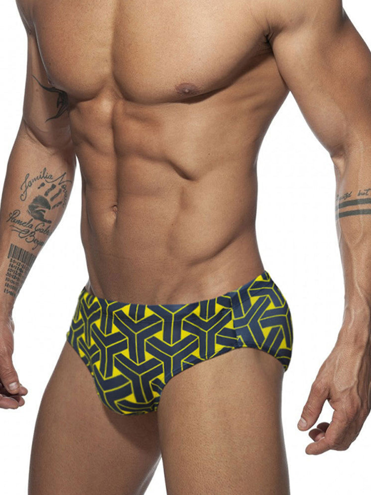 Men's 3D Pouch Printed Fitness Swim Briefs