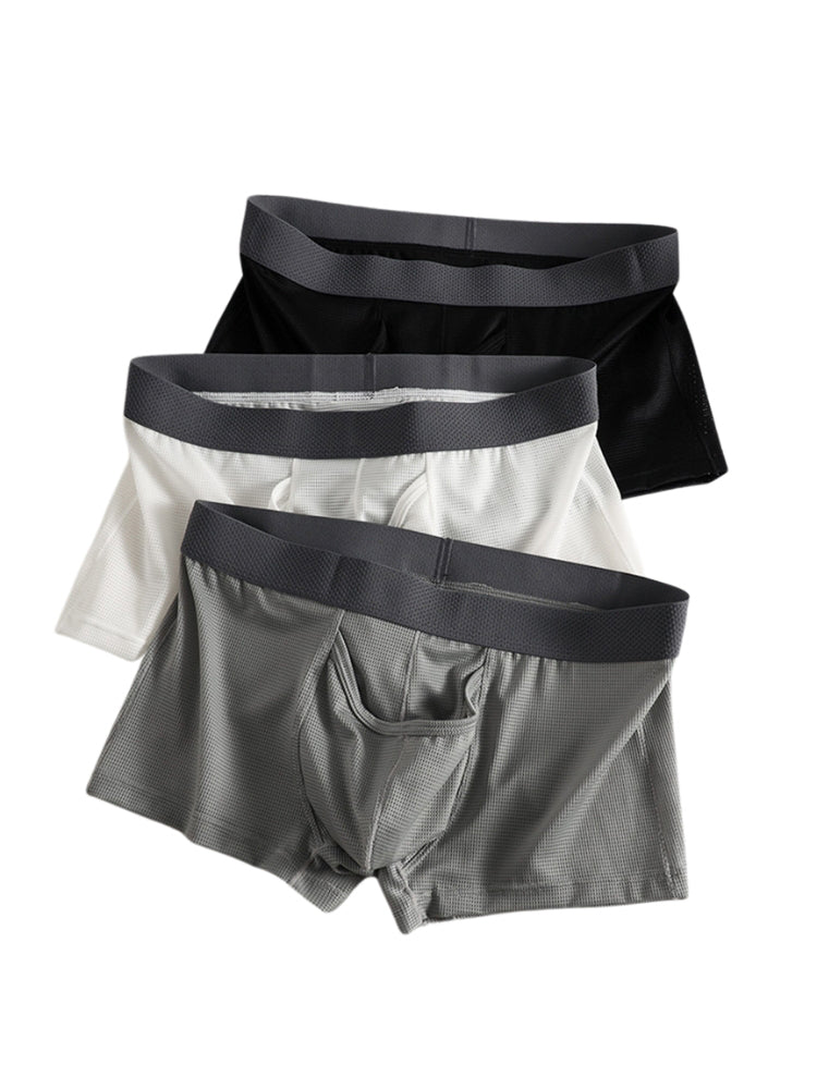 3 Pack Men's Ice Silk Front Split Pouch Breathable Mesh Cooling Comfort Trunks