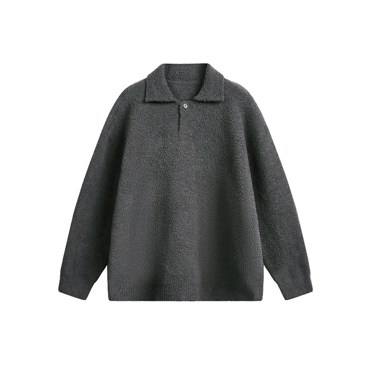 Lapel fleece knitted sweater Rock Ash