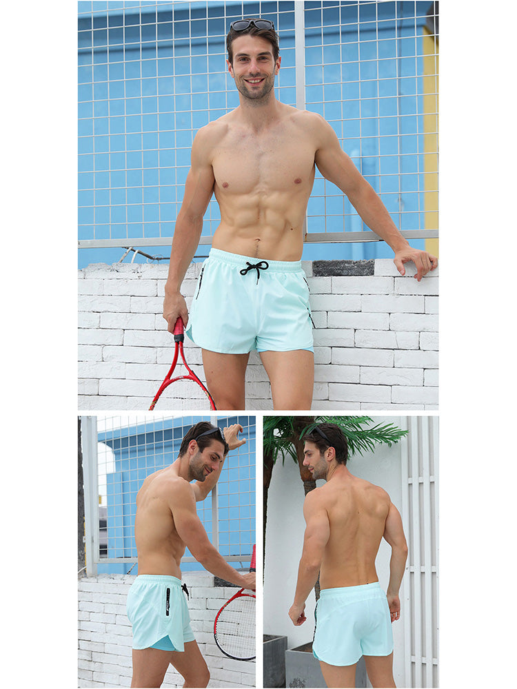 Men's 2-in-1 Quick Dry Stretch Board Shorts with Boxer Liner & Zipper Pockets