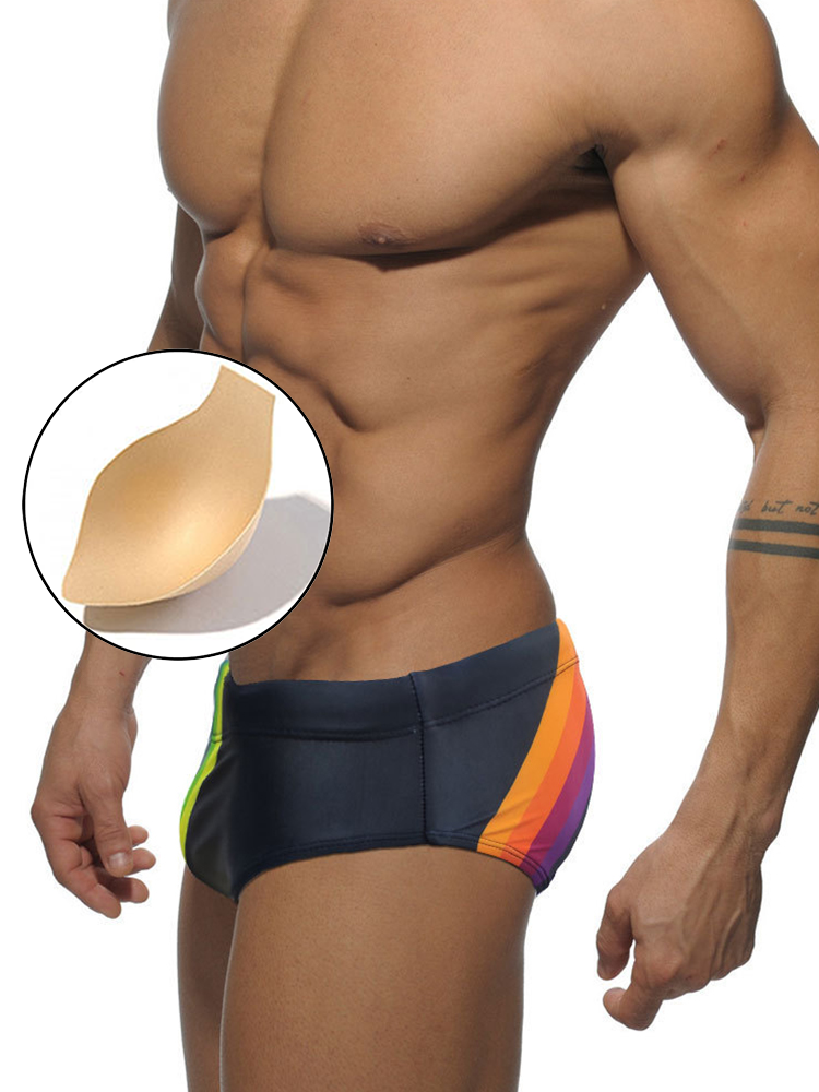Men’s Rainbow Stripes Swim Briefs with Removable Pad