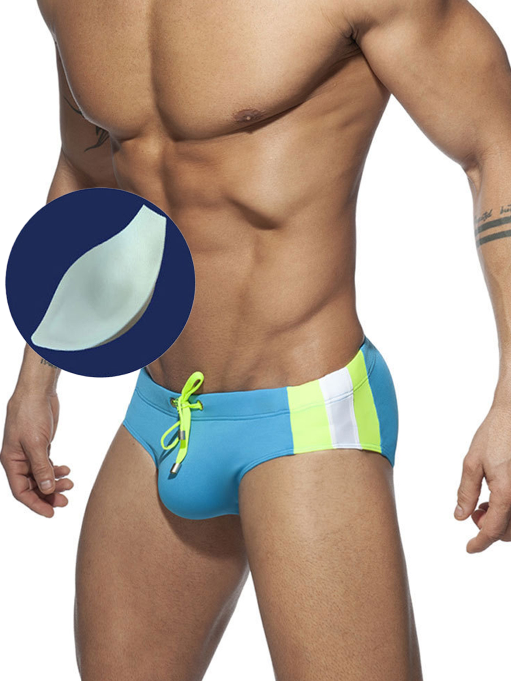 Men's Removable Pad Swim Brief with Drawstring