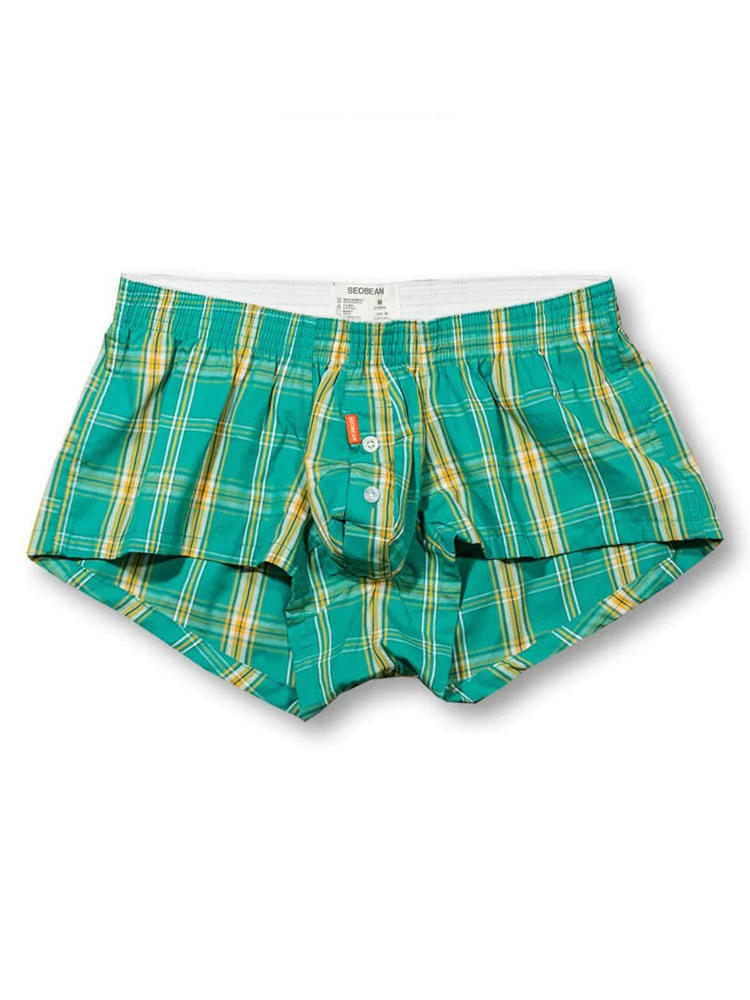 Men's Classic Plaid Cotton Trunks With Button Fly
