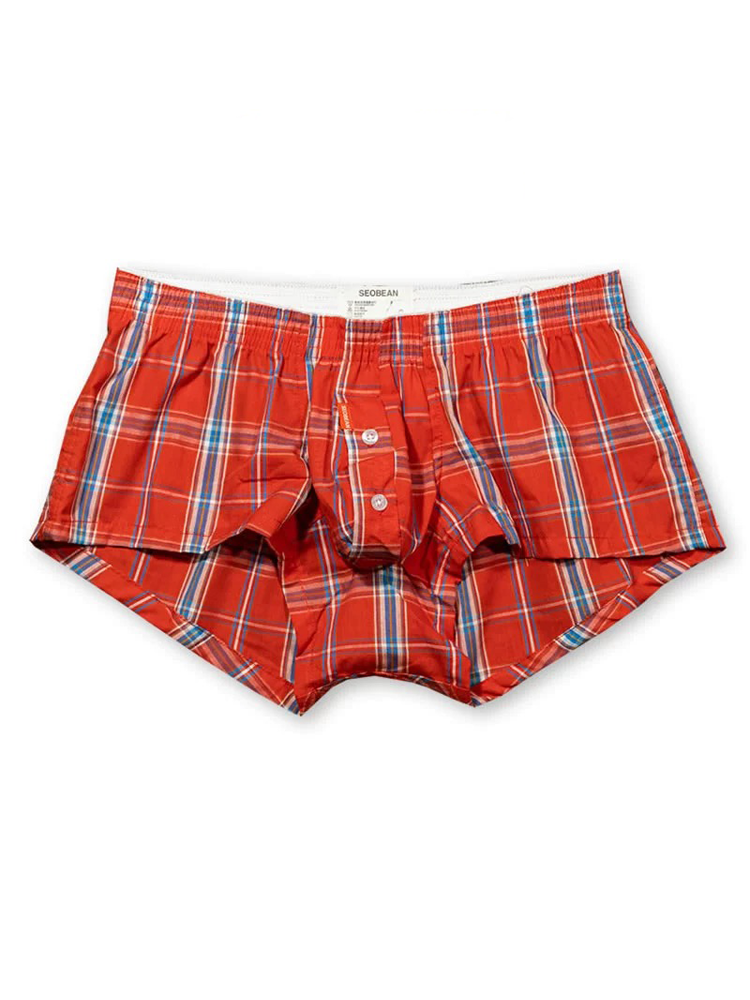 Men's Classic Plaid Cotton Trunks With Button Fly