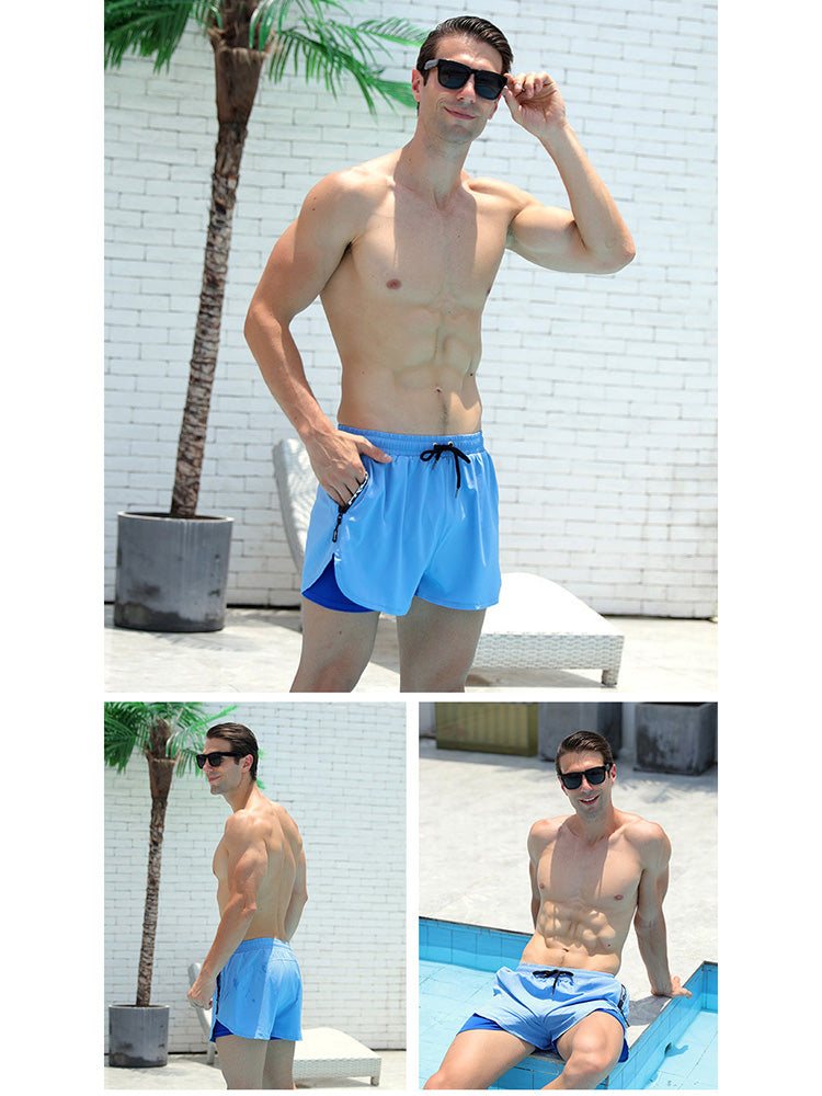Men's 2-in-1 Quick Dry Stretch Board Shorts with Boxer Liner & Zipper Pockets