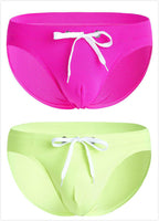 Mens U Convex Pouch Drawstring Solid Swimming Briefs