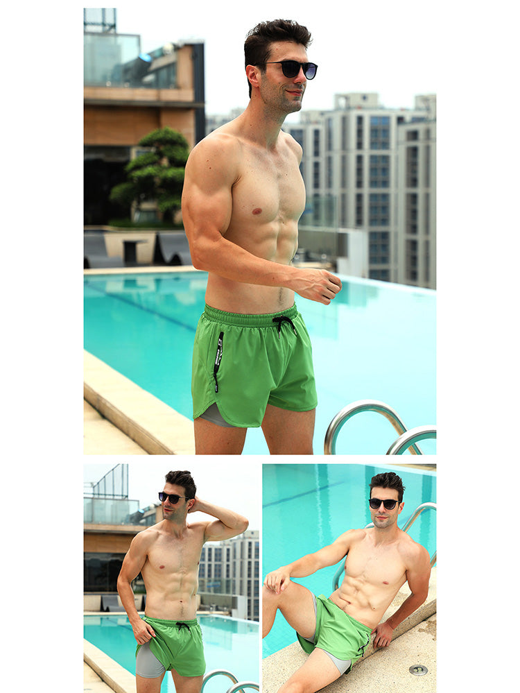 Men's 2-in-1 Quick Dry Stretch Board Shorts with Boxer Liner & Zipper Pockets