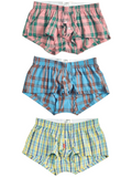Men's Plaid Cotton Trunks with Button Fly – 3-Pack
