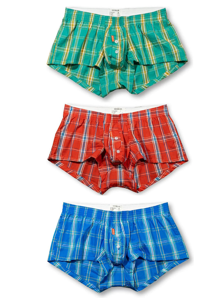 Men's Classic Plaid Cotton Trunks With Button Fly
