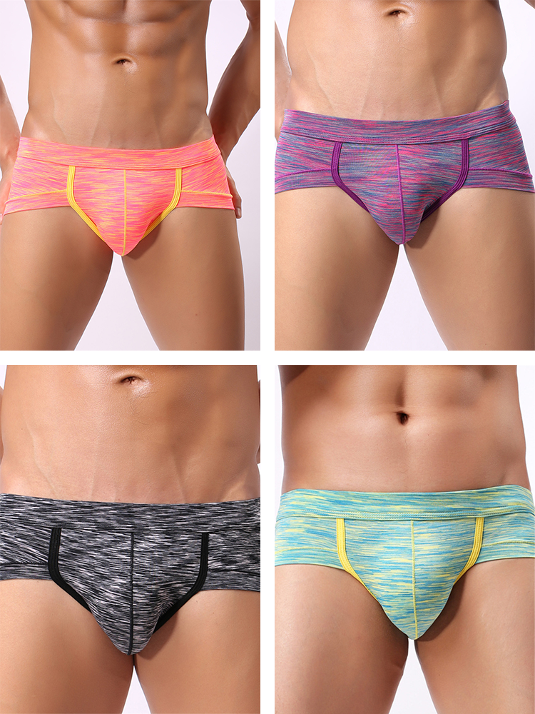 4 Pack Men's Striped U-convex Pouch Briefs