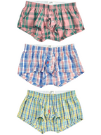 Men's Plaid Cotton Trunks with Button Fly – 3-Pack