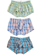 Men's Plaid Cotton Trunks with Button Fly – 3-Pack