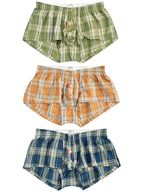 Men's Plaid Cotton Trunks with Button Fly – 3-Pack