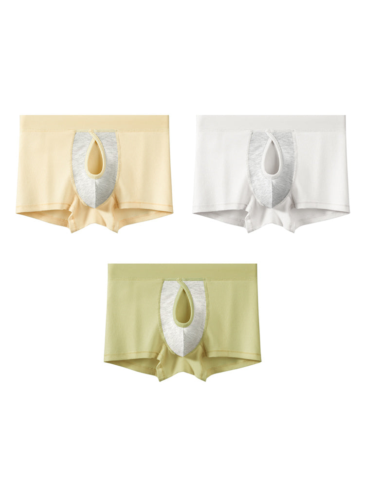 3 Pack Men's Breathable Comfort Double-Sided Access Soft Waffle Cotton Trunks