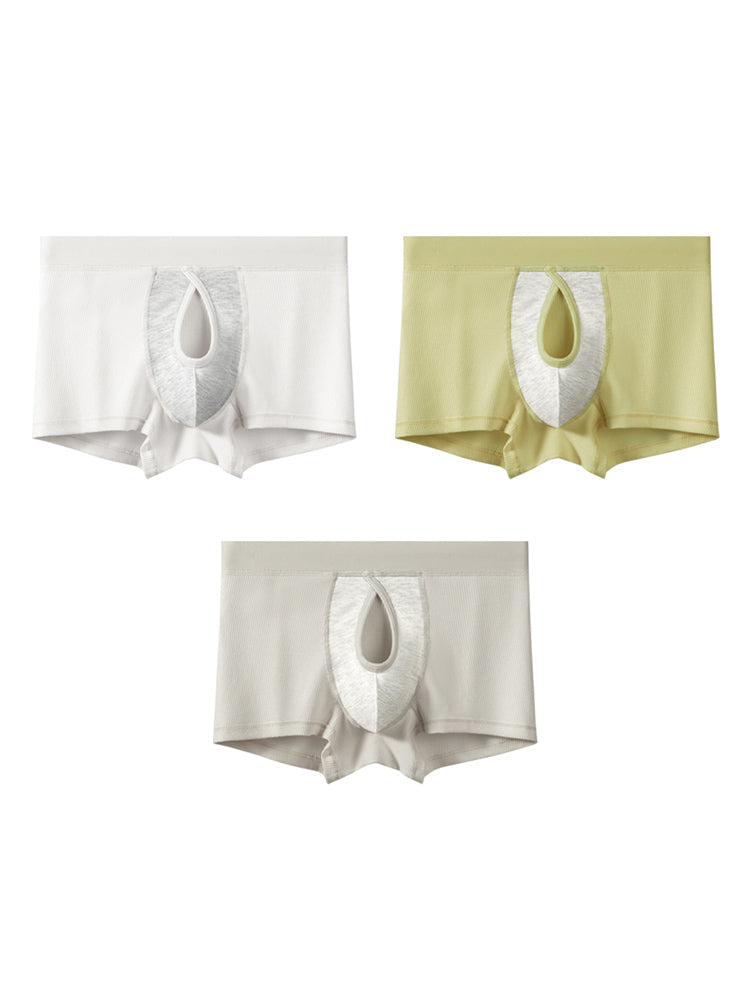 3 Pack Men's Breathable Comfort Double-Sided Access Soft Waffle Cotton Trunks