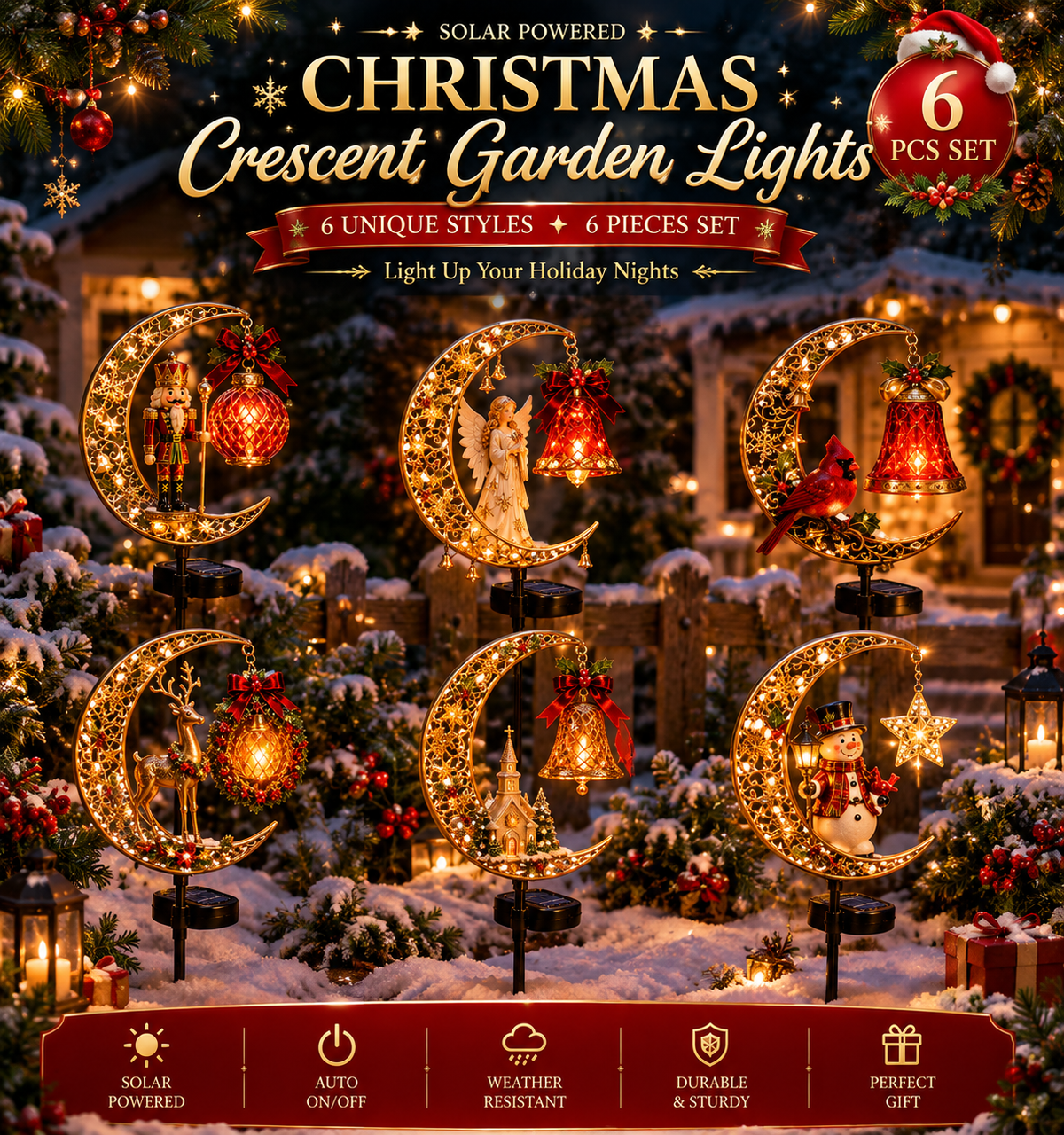 Solar Christmas Crescent Garden Light 🎄✨