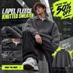Lapel fleece knitted sweater Rock Ash