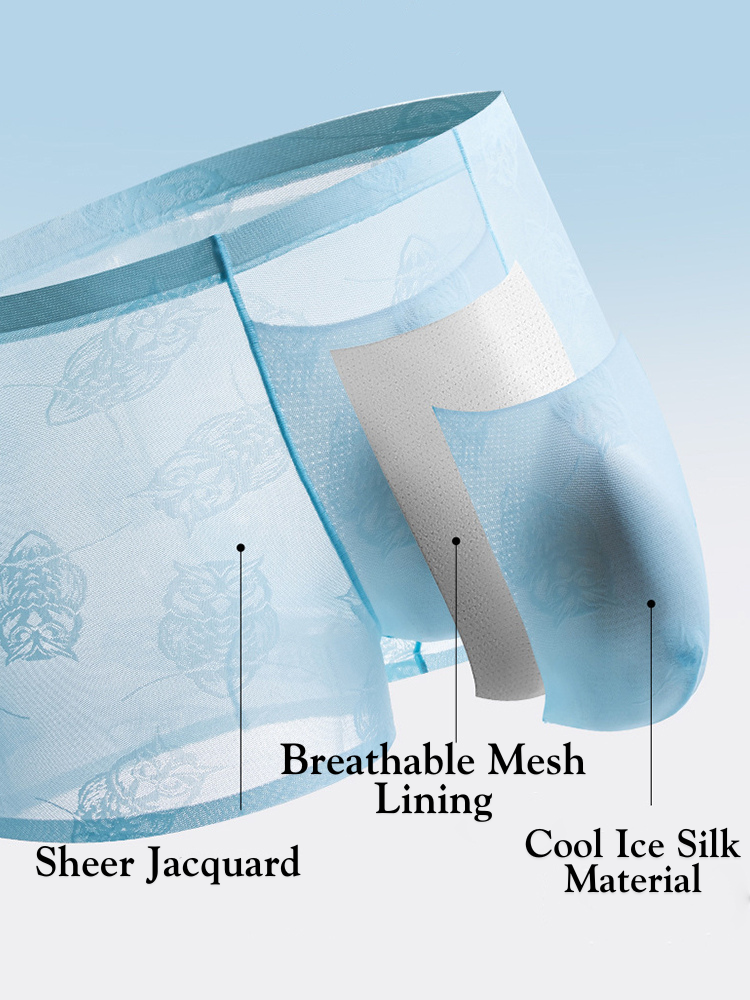 4 Pack Men's Ice Silk Antibacterial Mid-Rise Seamless Comfort Trunks