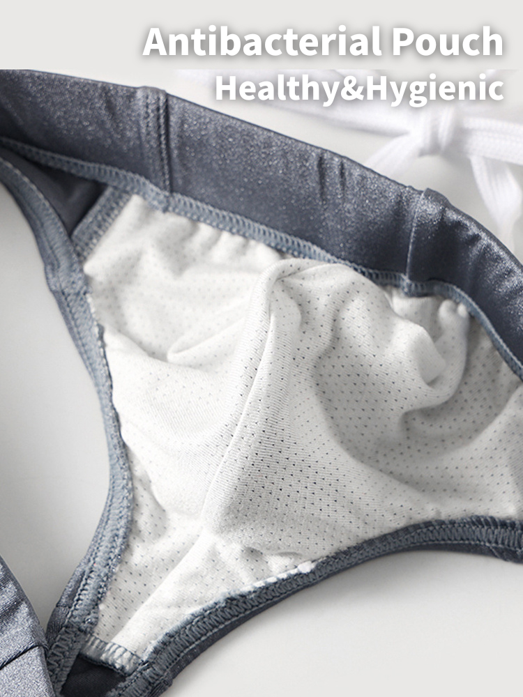 2 Pack Men's Large Pouch High Elastic Ice Silk Breathable Swim Thongs
