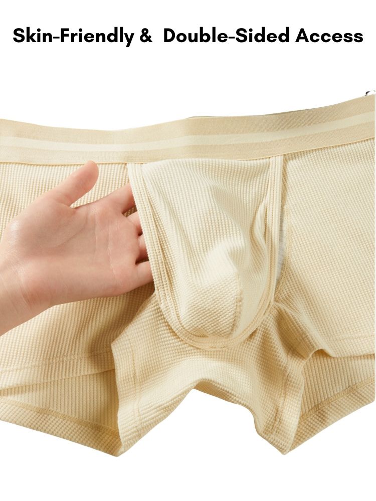 3 Pack Men's Breathable Comfort Double-Sided Access Soft Waffle Cotton Trunks