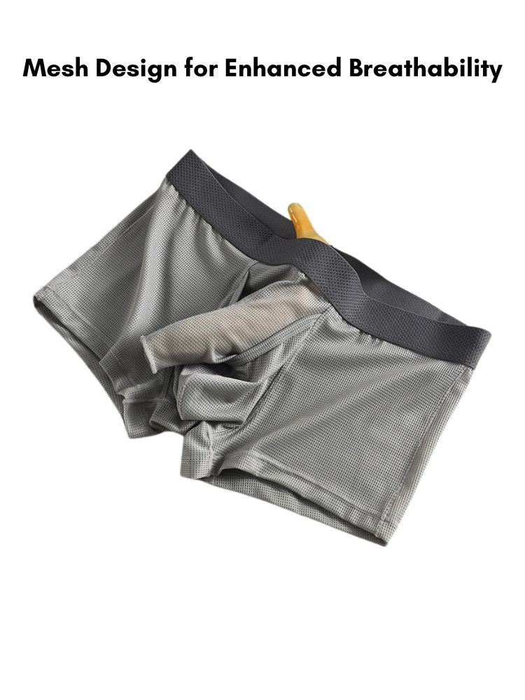 3 Pack Men's Ice Silk Front Split Pouch Breathable Mesh Cooling Comfort Trunks