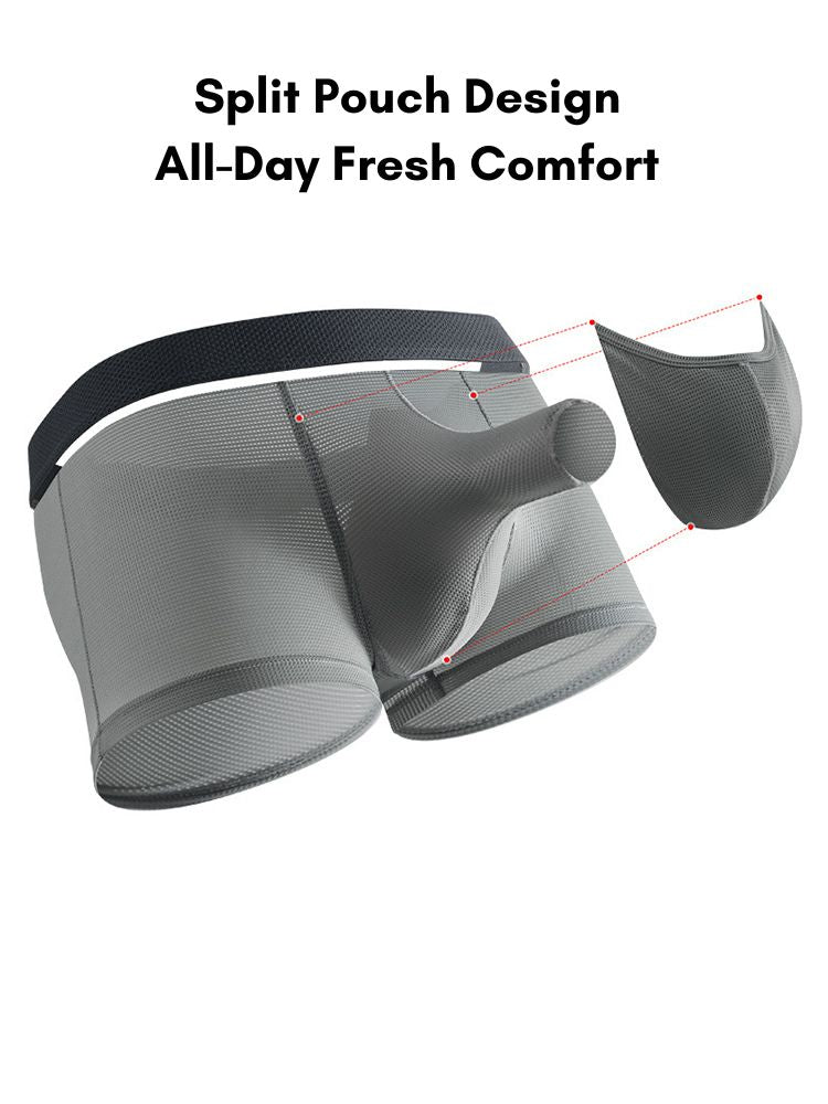 3 Pack Men's Ice Silk Front Split Pouch Breathable Mesh Cooling Comfort Trunks