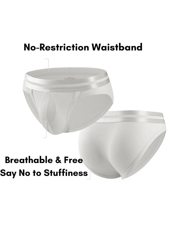 3 Pack Men's Soft Cotton Blend Waffle Briefs with Separate Pouch and High-Leg Cut